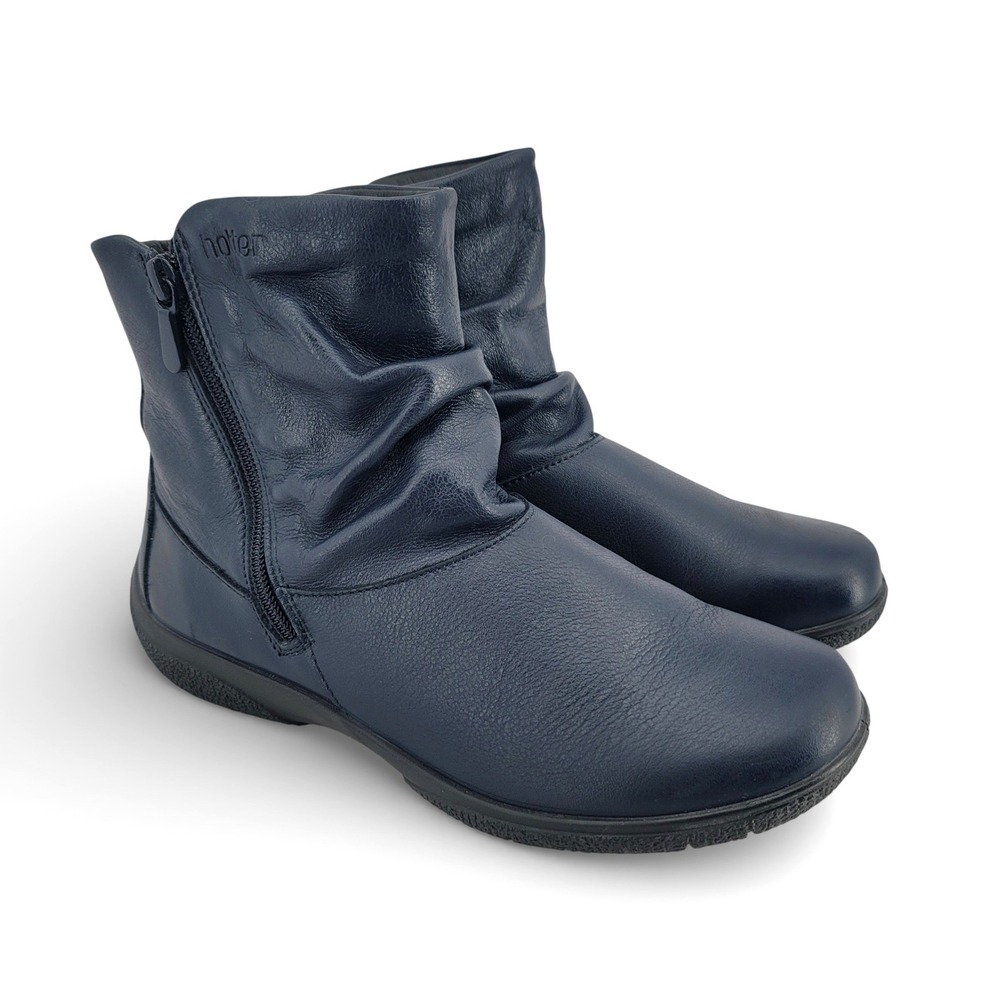 Hotter Whisper Ankle Boots Womens 7‎ Navy Comfort Slouch Minimalist Zip Low Heel